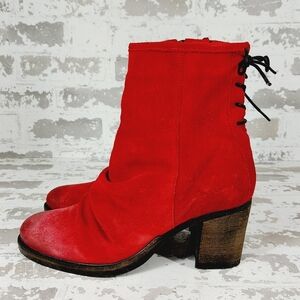 Bos & Co Barlow Women's Red Suede Leather Slip On Block Heel Ankle Boots V424